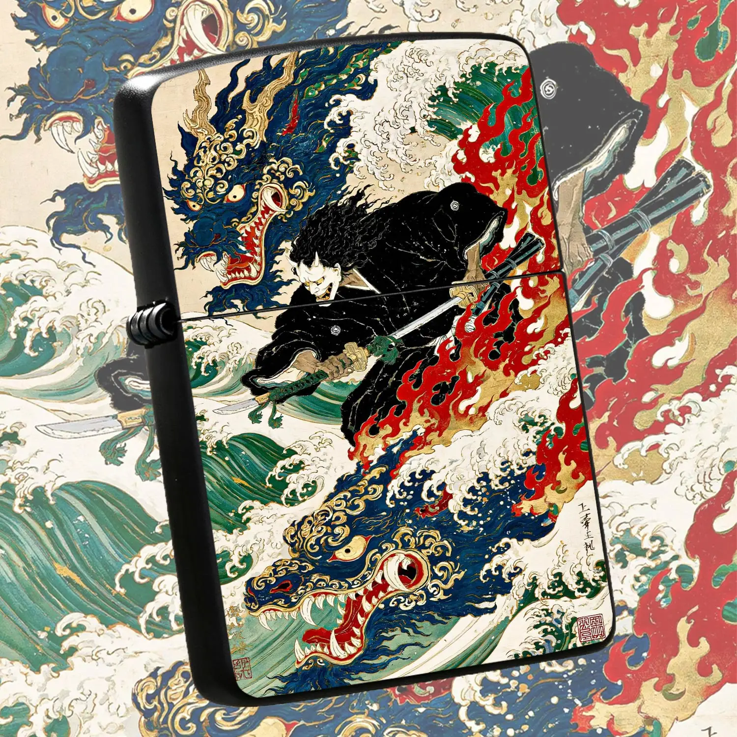 Ukiyo-E Style Oni Samurai Dragon Pattern Portable Lighter, Vintage Japanese Art Decor Accessory, Ideal For Daily Use Outdoor Activities, Exquisite Collectible Gift For Art Lovers, Unique Stylish Souvenir For Any Occasion A Humorous And Inte