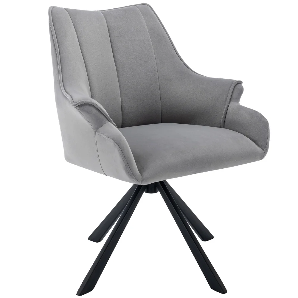 Luxury Velvet Sewed Dining Chair Set - 360 ° Swivel Chair with Armrest-Grey