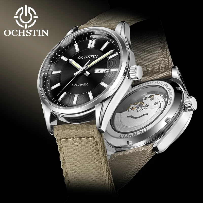 OCHSTIN Man Durable Woven Nylon Band Wristwatch Men's Reliable Self-winding Mechanical Movement Daily Leisure Male Watches