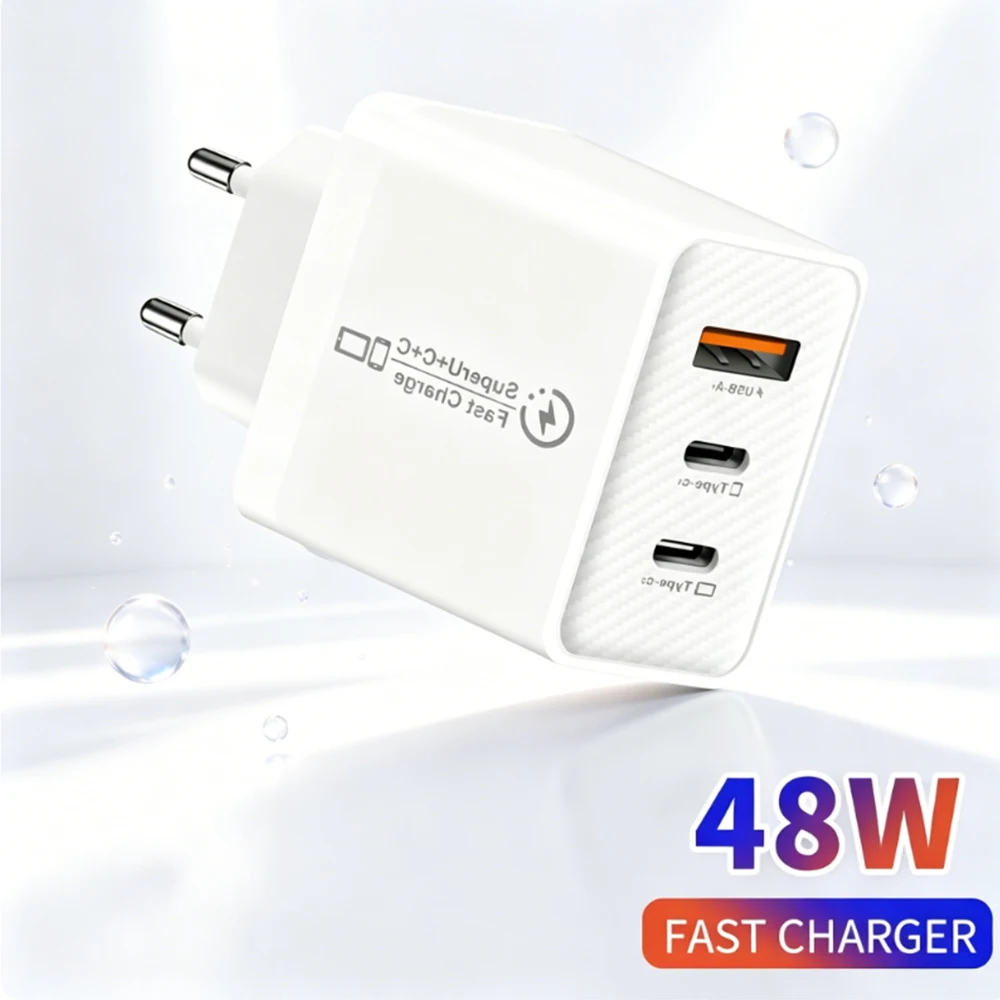 48W 3 Ports USB Fast Charger QC 3.0 PD Type C Wall Adapter EU US UK Plug For iPhone Xiaomi Samsung Huawei Mobile Phone Charger