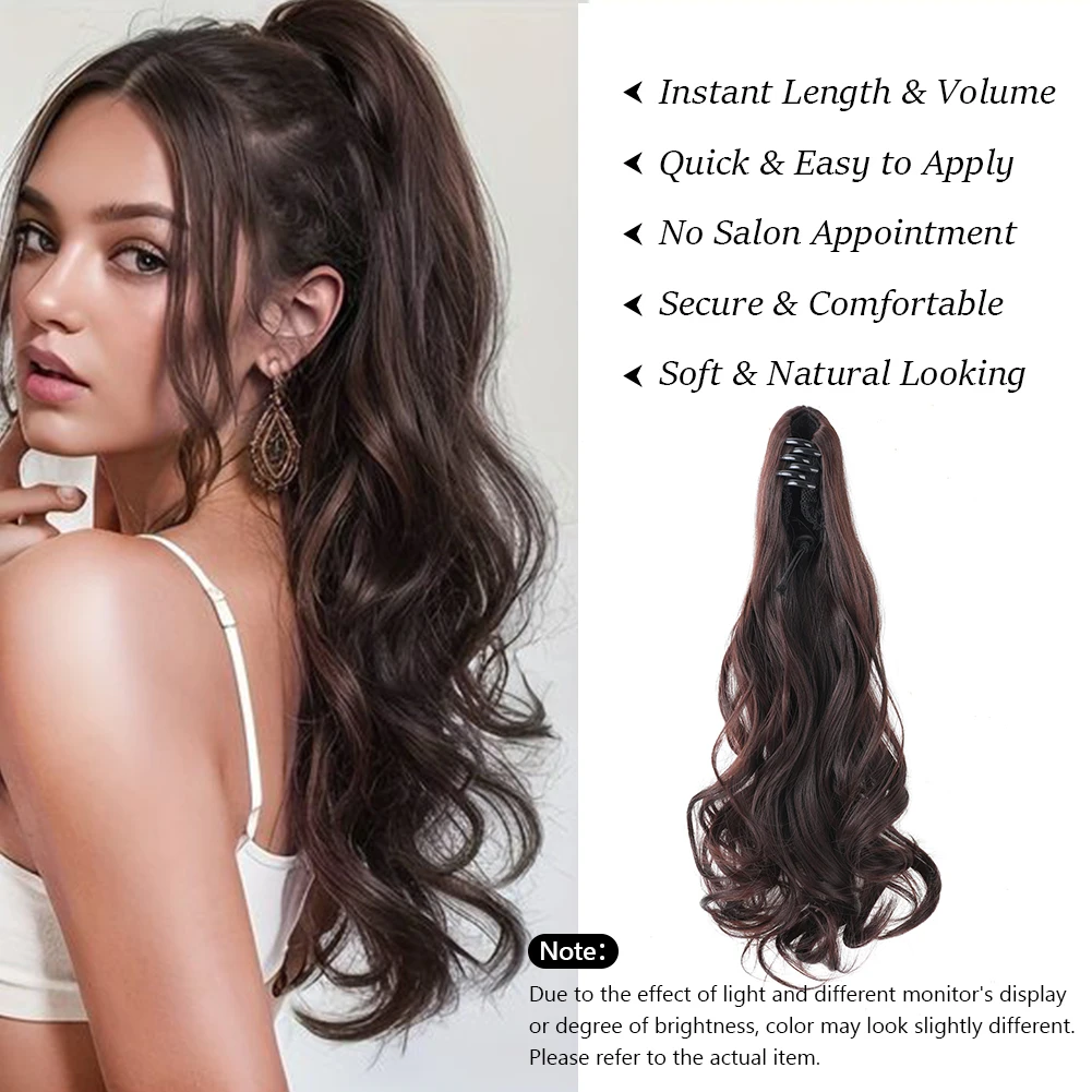 Extension de queue de cheval synthétique bouclée pour femme, pince à griffe ondulée, faux cheveux longs naturels, extensions de cheveux, T64.03 utilisation