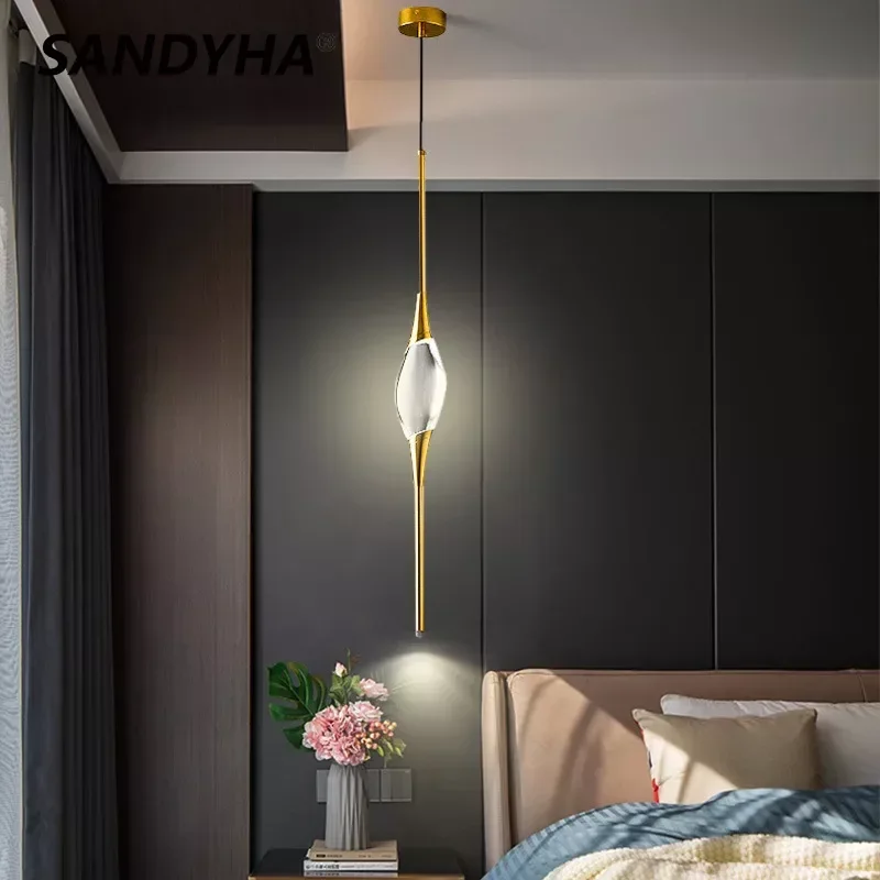 Lampu gantung langit-langit Nordic Modern dekorasi rumah lampu Led mewah kristal kuningan lampu ruang tamu ruang makan kamar tidur lampu Salon kilau