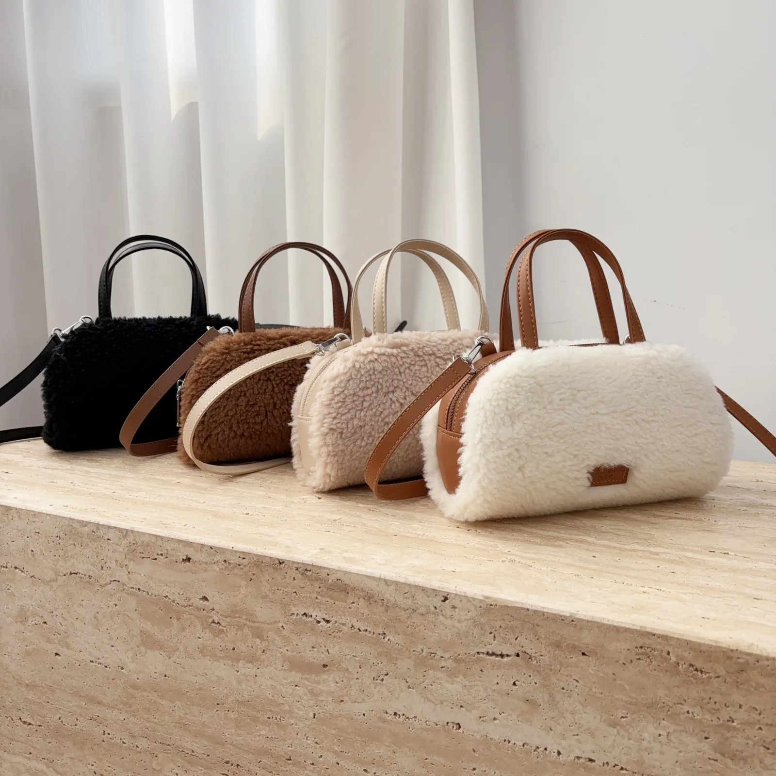 

New Winter Faux Lamb Wool Women's Small Shoulder Bags Simple Solid Color Female Plush Crossbody Bag Casual Furry Clutch Handbags