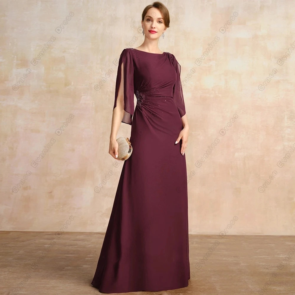 

Scoop Mother of Bride Dresses Simple Three Quarter Sheath Jersey 2023 Summer Pleat Wedding Party Gown Vestido De Noche