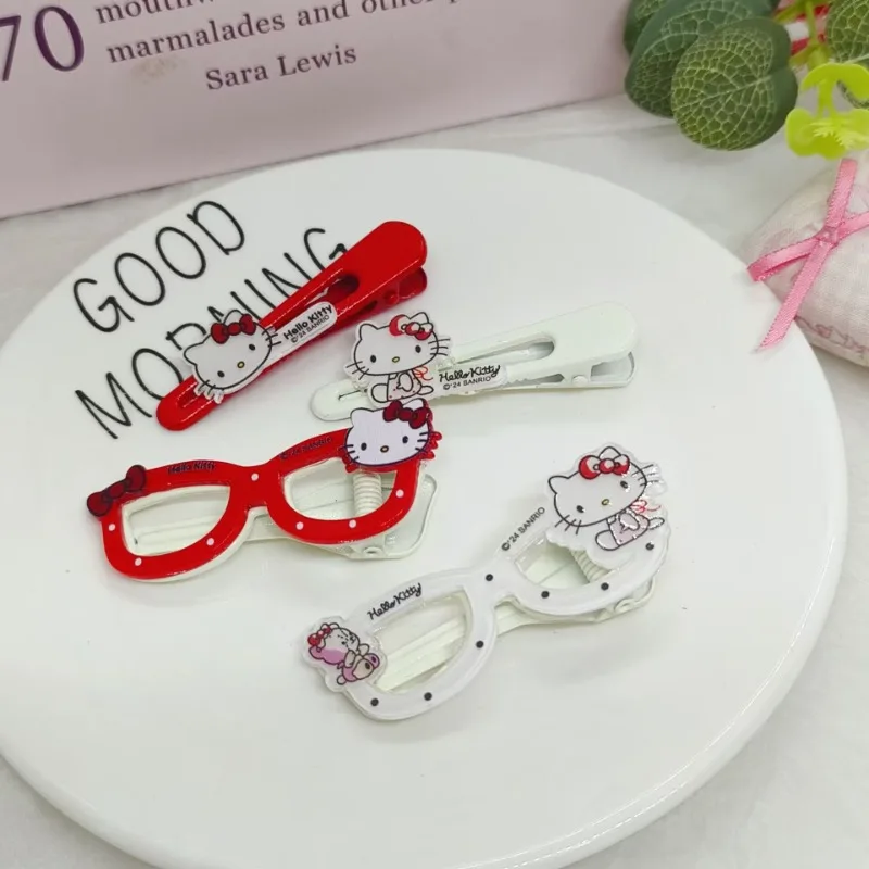 

New Cute Sanrio Hello Kitty Hairpin Anime Figure Hairclip Fashion Glasses Design Cartoon Hair Accessories Birthday Gift for Girl