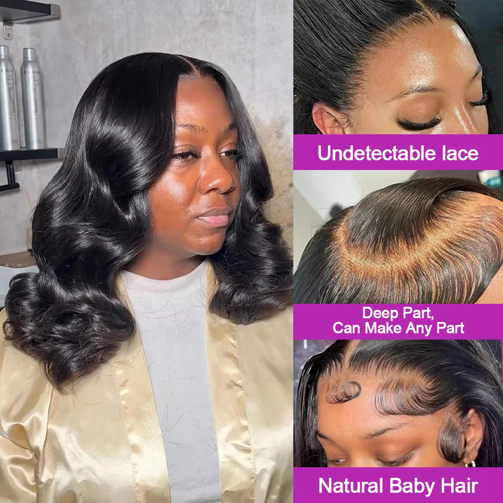 Bob Glueless Perücke Body Wave Kurz 13x4 HD Lace Frontal 100% Echthaar Brasilianisch Lockig Pre-plucked Wear and Go für Schwarze Frauen Versand aus FR Lager – Detail 15