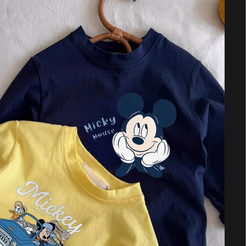تي شيرت أنيق للأطفال الأولاد والبنات بأكمام طويلة مع ميكي ماوس مطبوع عليه رسوم كارتونية تي شيرت فضفاض غير رسمي للأطفال من عمر 0 إلى 7 سنوات