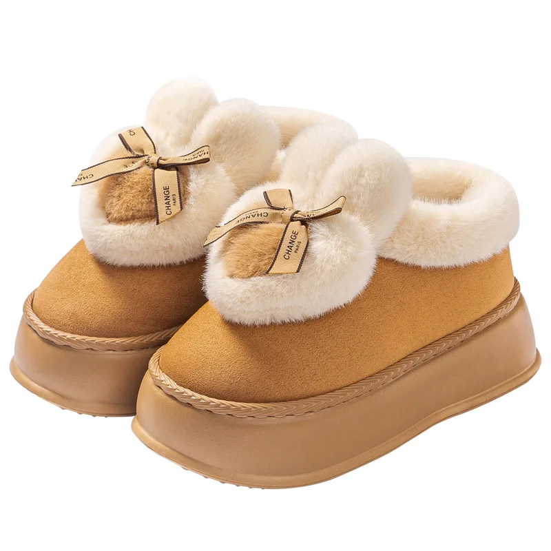 

2025 Women Home Slippers Plush Slides Plus Casual Quality Velvet Warm Platform Shoes Couples House Cotton Slippers Two Wear