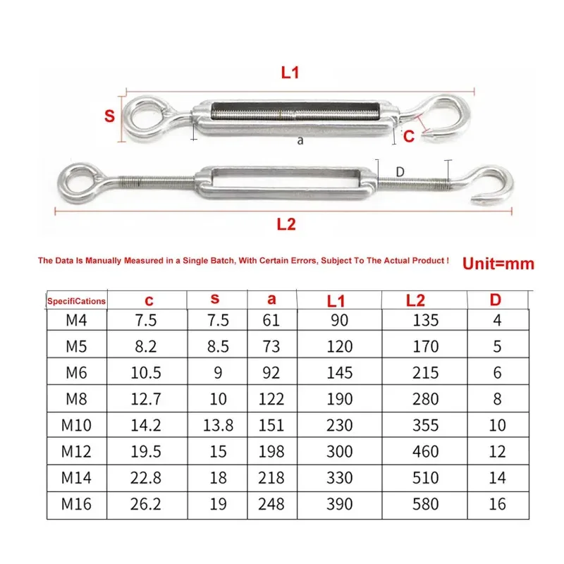 Corrosion Resistant 304 Stainless Steel Turnbuckle Easy Adjustment Tensioner for Guardrail and Rigging Applications