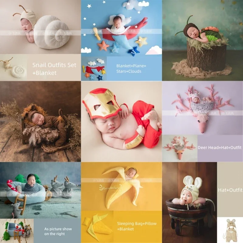 Newborn Baby Photography Props Cute Animals Outfits Set Snail Mouse Theme Blanket Fotografia Studio Photo Shoot Clothing