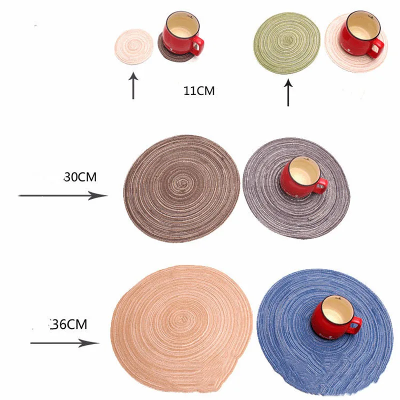 Natural Round Braided Woven Placemats Heat Resistant Cotton Placemat Dining Table Mats