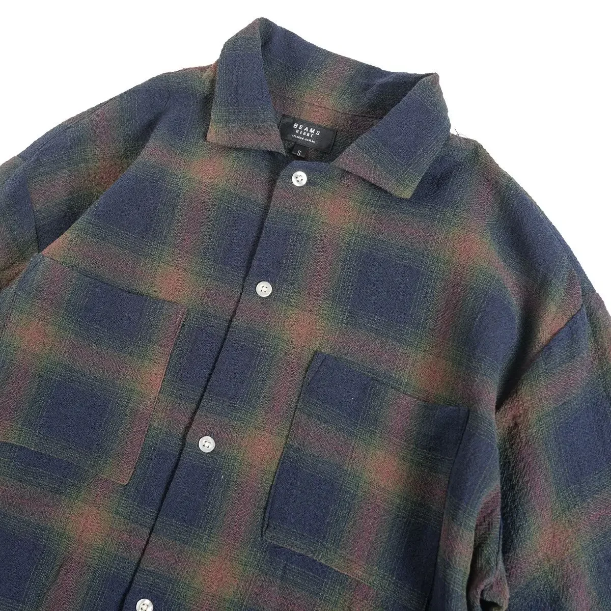 Beams 2026 Retro Washed Checkered Shirt Men Open Collar Plaid  Top Textured Fabric Loose Oversized Casual Streetwear Shirts