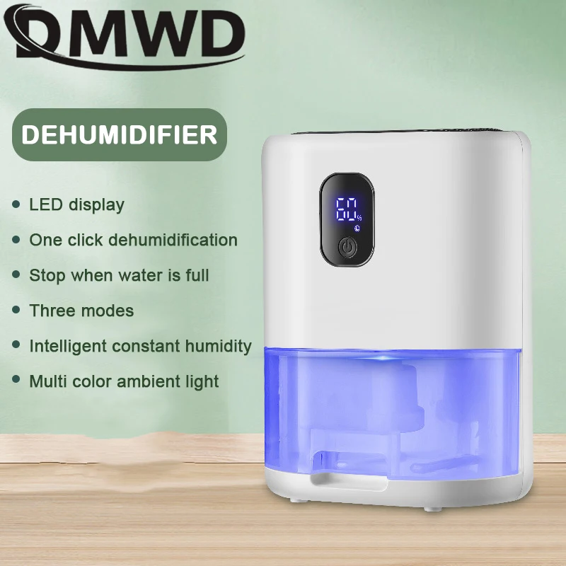 DMWD Electric Dehumidifier Air Dryer Moisture Absorber 1L Water Tank For Home Bedroom Kitchen Office Basement 100V-240V