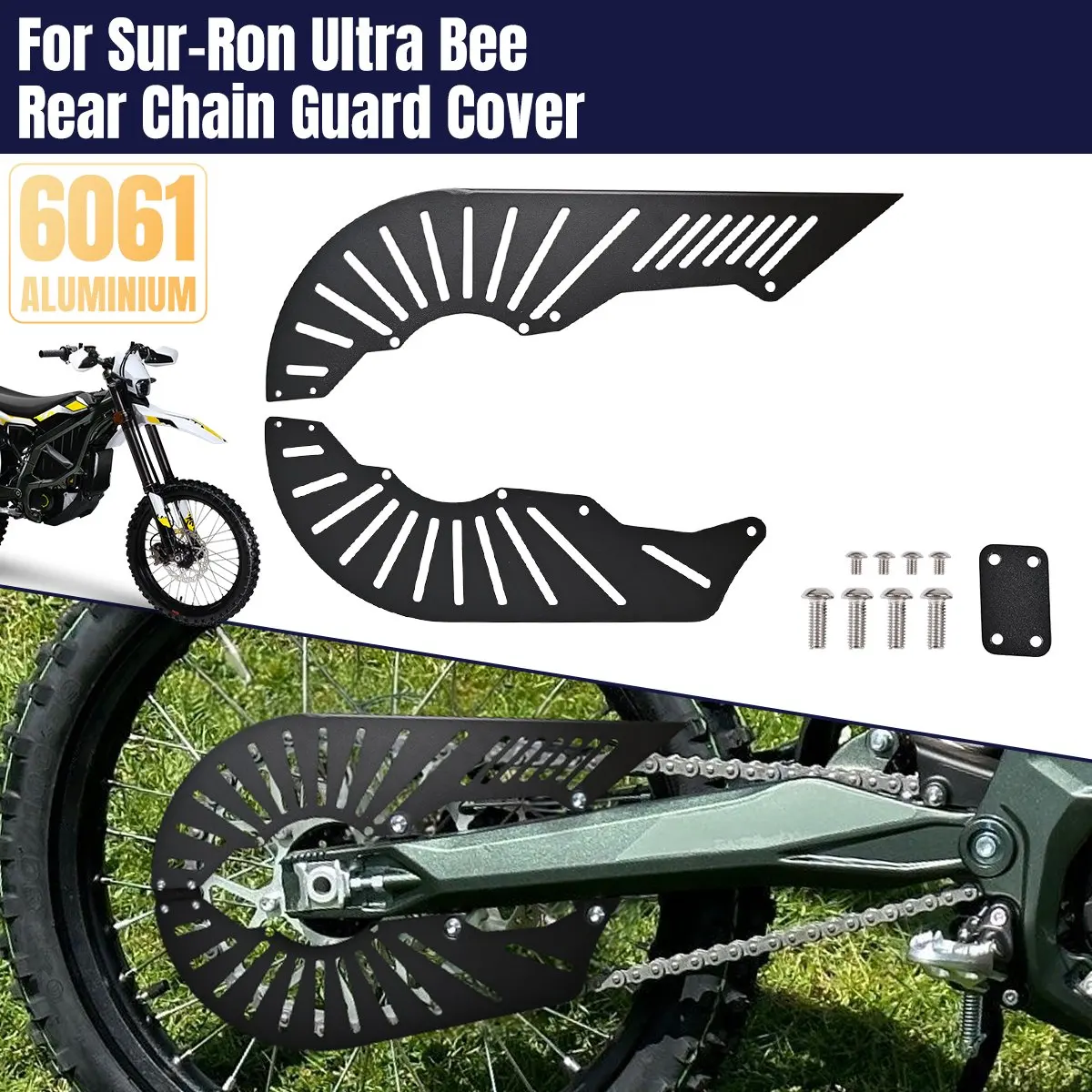 Tapa protectora de cadena de piñón trasero de motocicleta, aleación de aluminio negra protectora para Sur Ron Ultra Bee 2023+ Dirt Bike