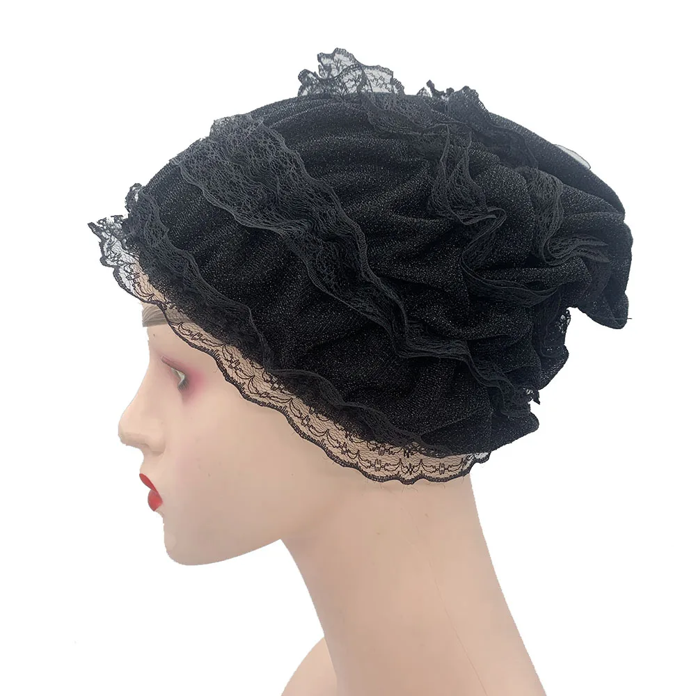 Fashion Lace Wrap Head Bonnet Breathable Muslim Turban Cap Female Headscarf Beanies Islam Hair Wraps Volumizer Scrunchie