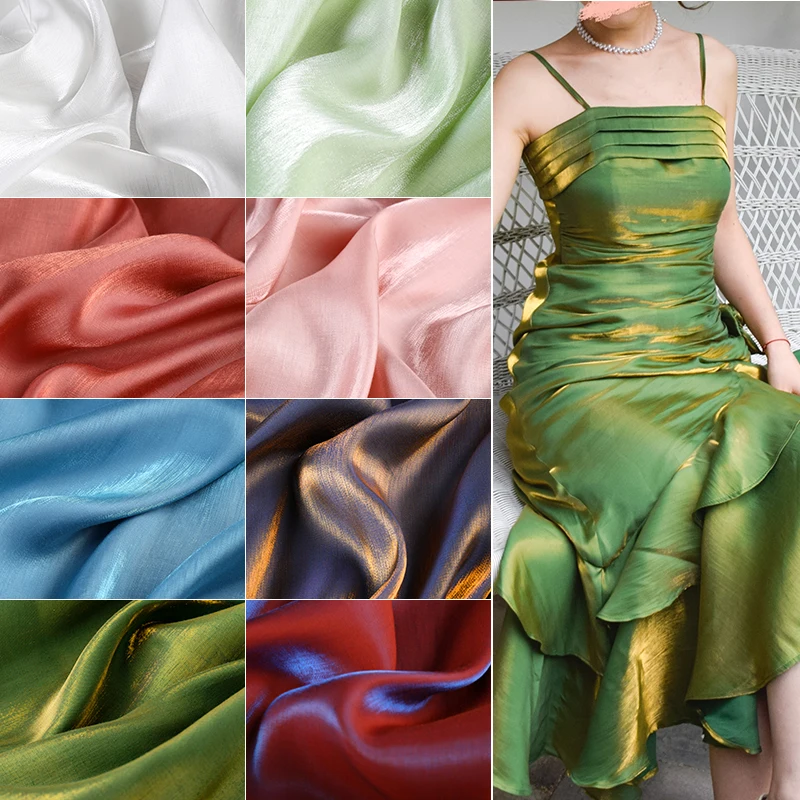 100*150cm Glazed Silk Satin Gradient Fabric Hanfu Dress Wedding Dress Shiny Baby Clothes DIY Sewing Cloth 50*150cm
