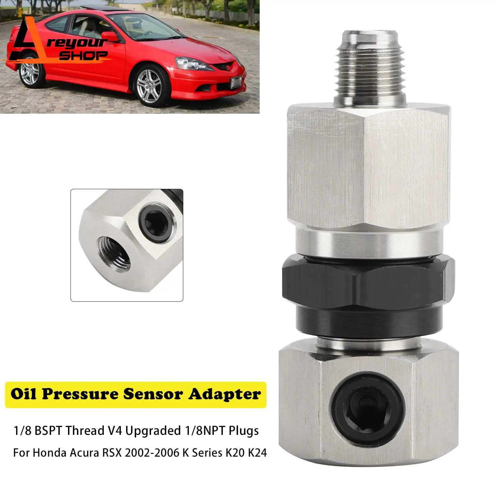 

Адаптер датчика давления масла Areyourshop V4 от 1/8 BSPT до 1/8 NPT для Honda Acura RSX K20 K24