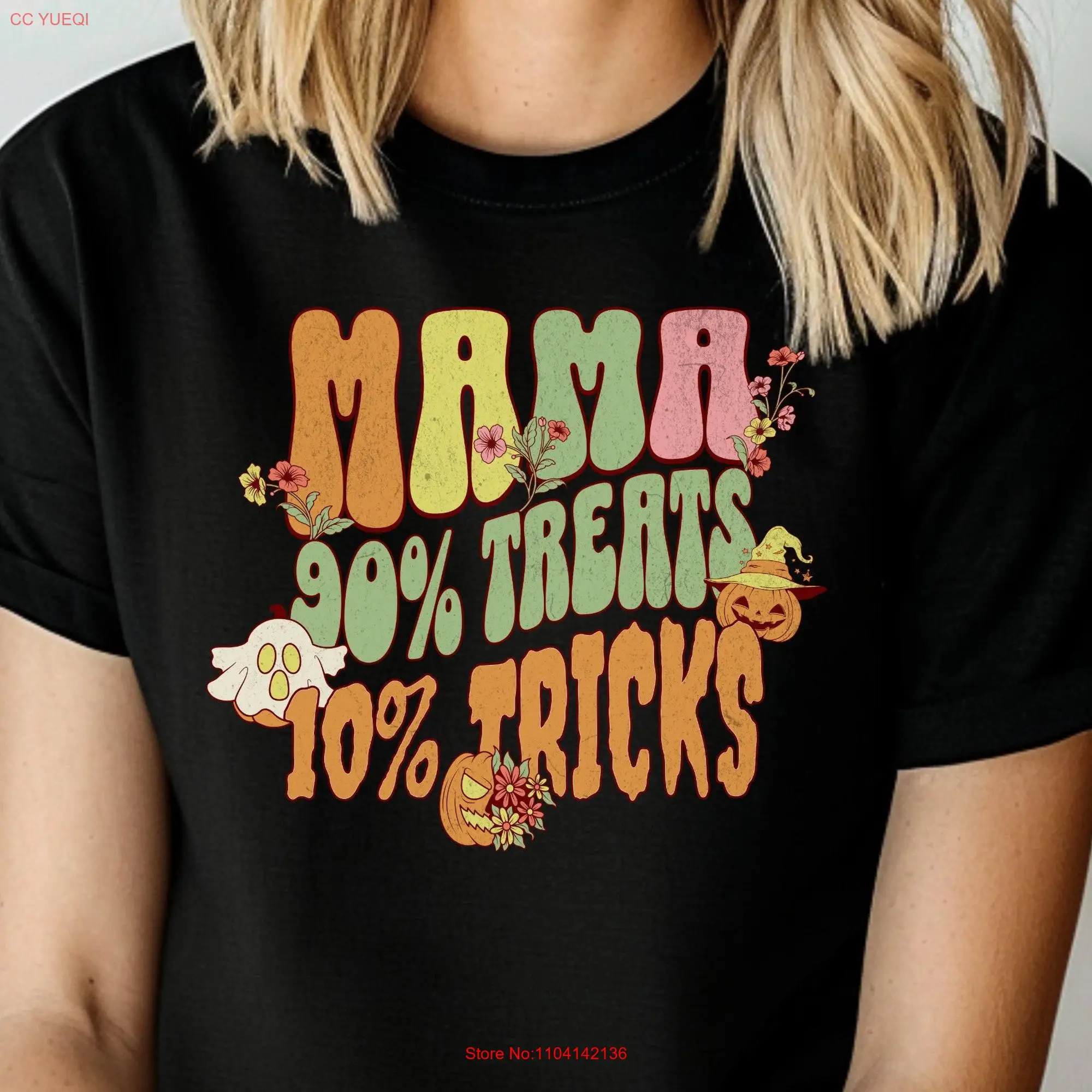 Retro Mama Trick or Treat T Shirt Bella Canvas Funny Halloween Spooky Floral for mom Pumpkin Harvest