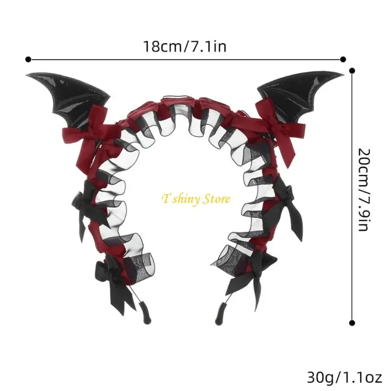 N58F Double Color Lace Hair Band Feature Bat Detail For Various Occasion