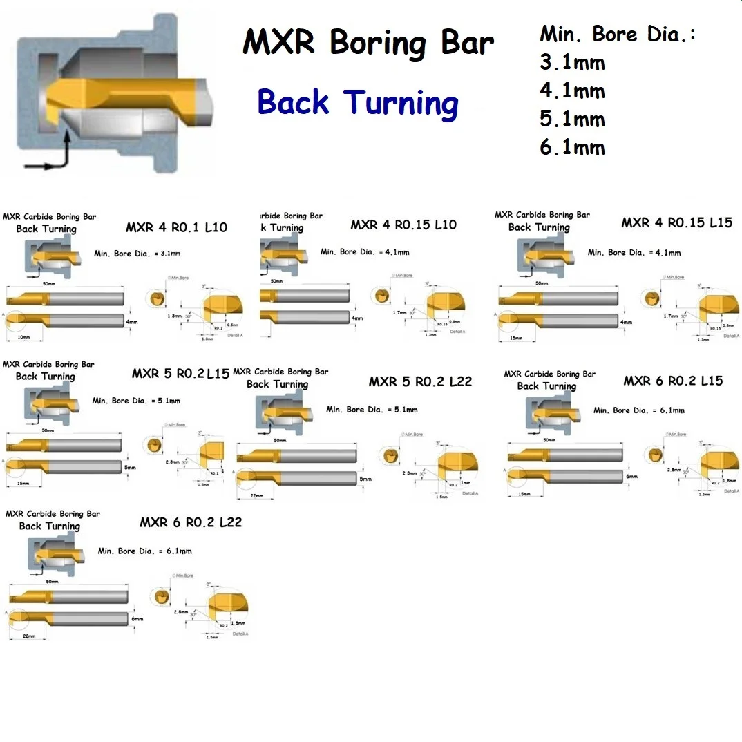 Boring Bar MXR 6mm Back Turning Mini Lathe Machine Use Micro Turning Tool Carbide Small Boring Cutter