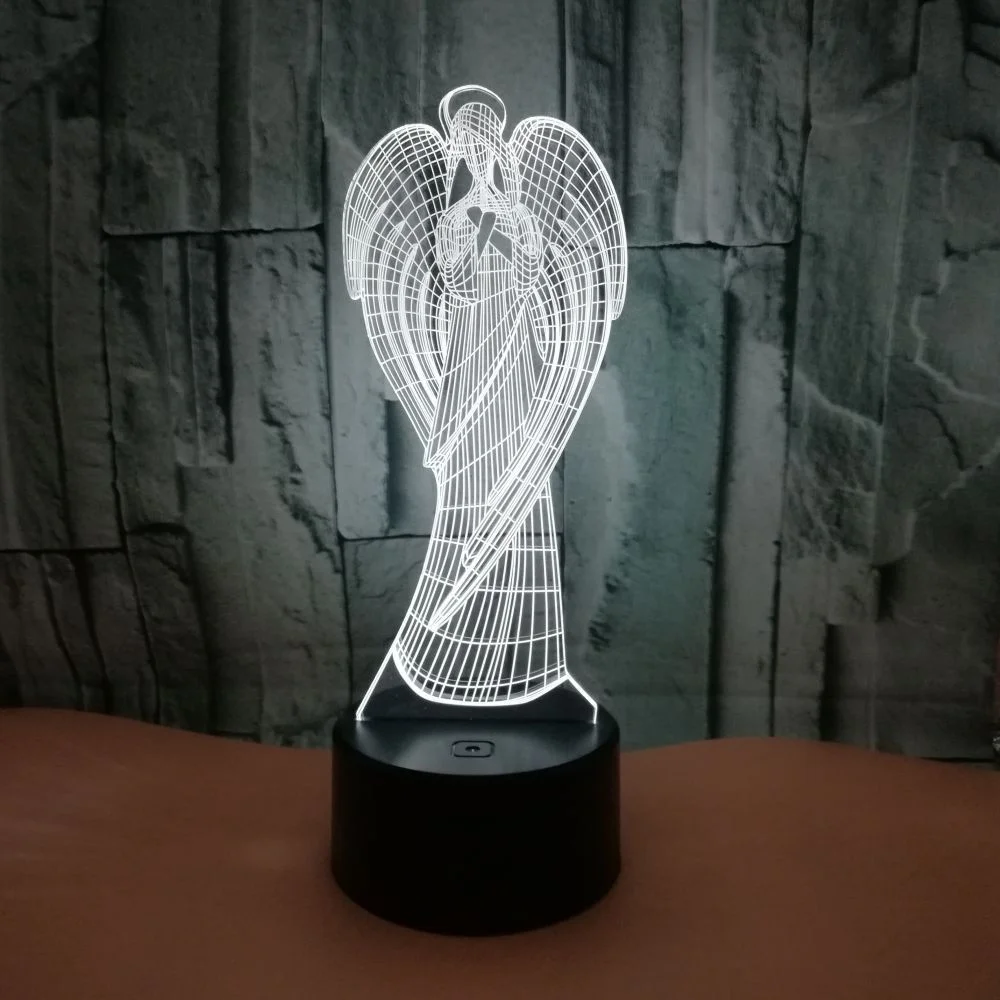 3D Angel Night Light 7/16 Color Illusion Lamp USB/Battery Powered Indoor Table Decoration Gifts for Christmas Party