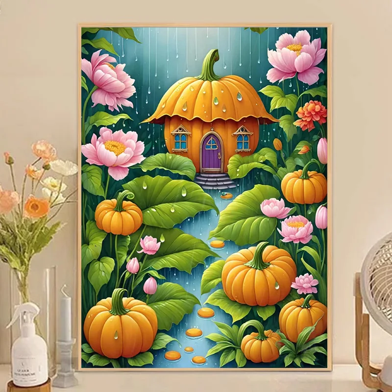 9ct 65x85cm Pumpkin House Embroidery DIY Chinese Style Printed Kits Cross Stitch Needlework Set Home Decor Crafts