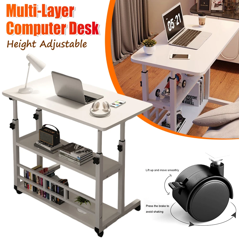 Multi-Layer Computer Desk Laptop Table Height Adjustable W/ Wheels Medical Nursing Table for Bedroom Office Hospital Space