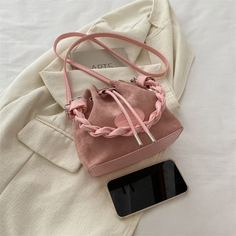 Retro Fashionable Drawstring Bucket Bags For Women Korean Simple Casual Shoulder Crossbody Bag New Versatile Female Handbags