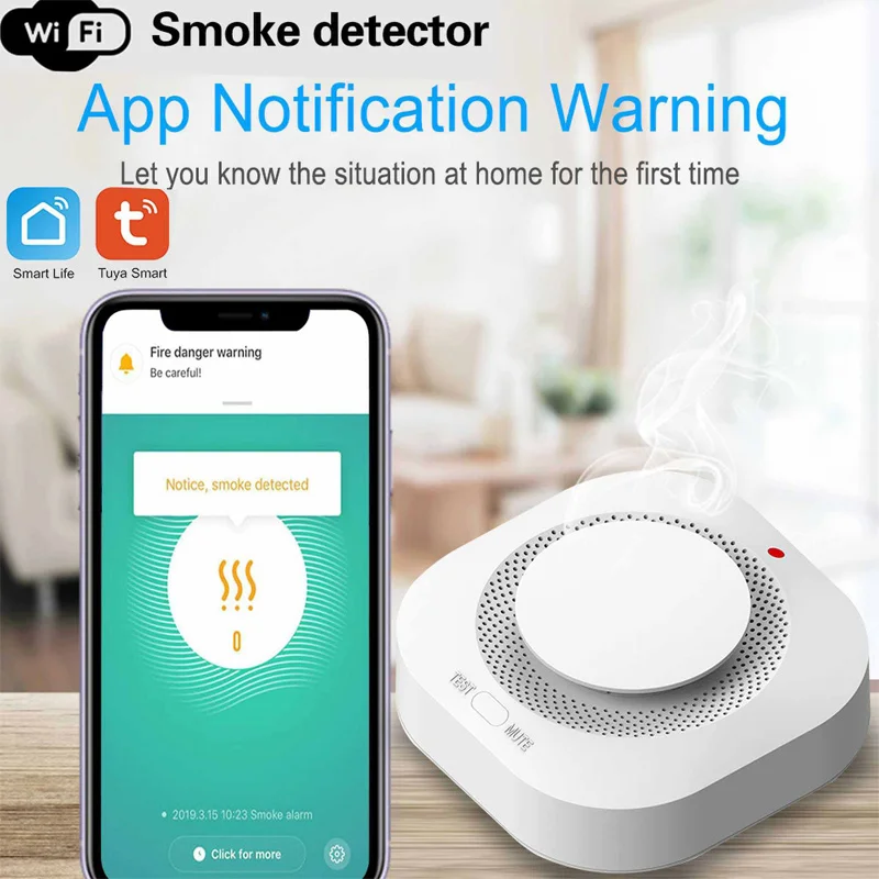 

WIFI Graffiti Smoke Detection Alarm Smart Fire Sensing APP Push Remote Control Detector Siren Alexa Strong Anti-interference