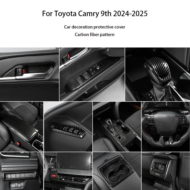 

For Toyota Camry 9th 2025 2024 Carbon Fiber Air Vent Trim Cover Gear Shift Panel Window Lift Switch Panel Interior Accessories