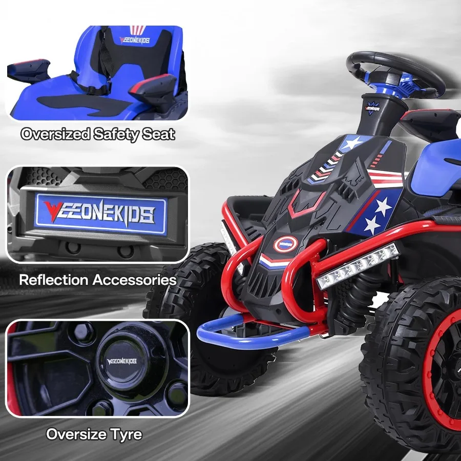 รถของเล่นไฟฟ้า 24V สำหรับเด็กโต รถแข่งกลางแจ้งพร้อมมอเตอร์ทรงพลัง 4 ตัว รวม 300W ลำโพงบลูทูธ และแบตเตอรี่ 24V 7AH ขนาดใหญ่