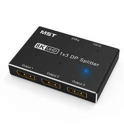 Splitter Displayport 8K 1 x3 DP Splitter Hub 8K 60Hz 4K 120Hz MST SST con Display esteso e modalità specchio