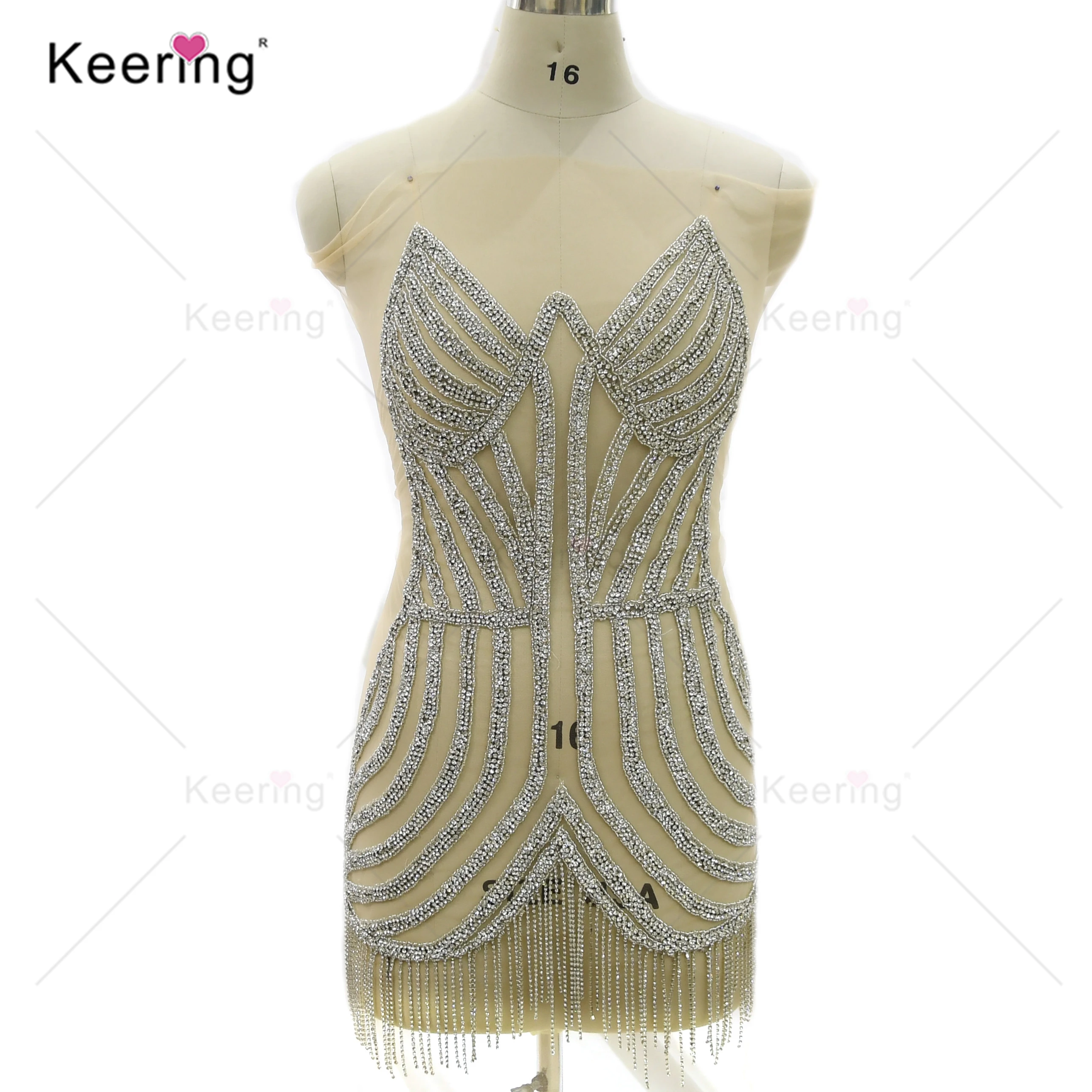 

Silver Rhinestone Tassel for Prom Party Dress, Sexy Applique, Body Chain, WDP-420