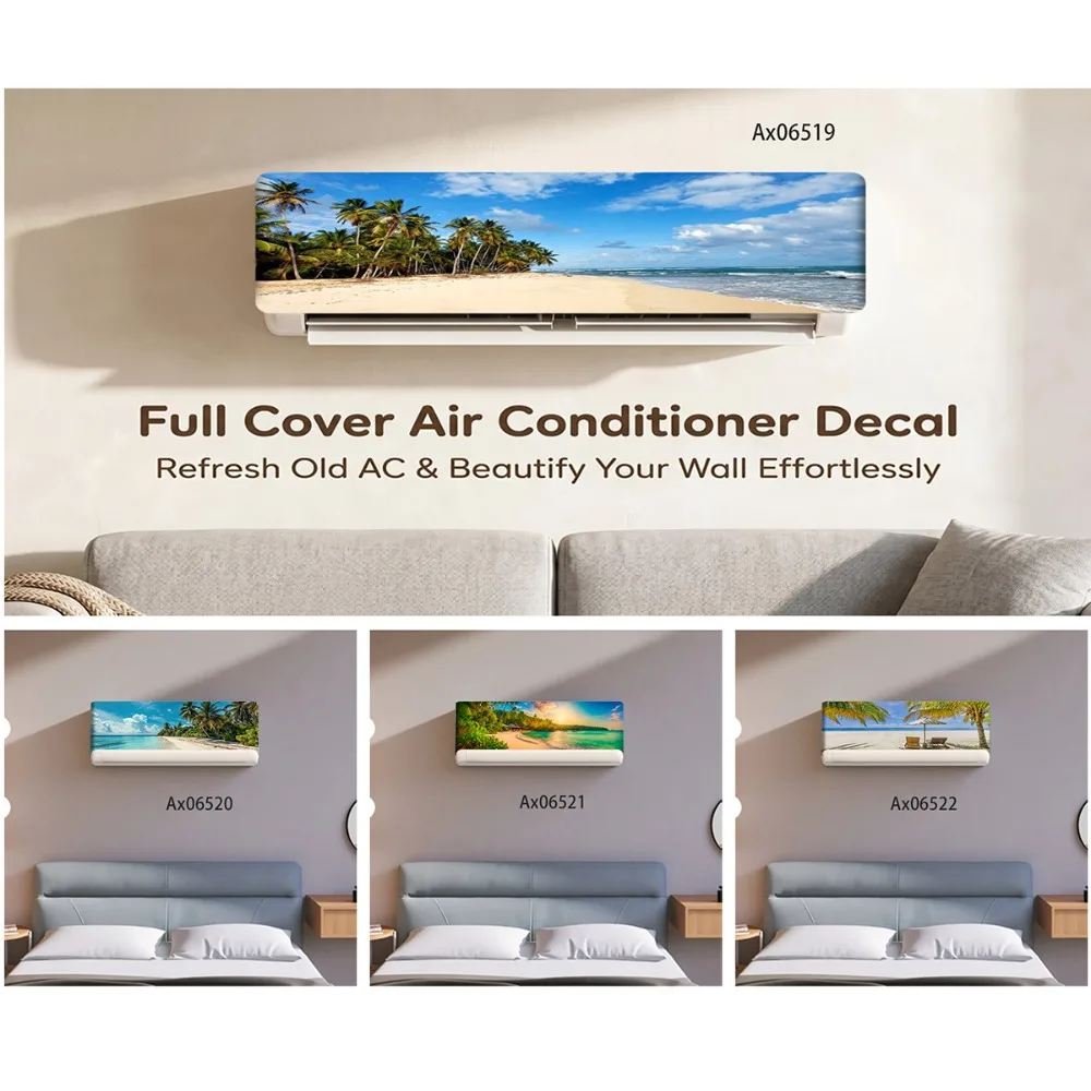 Tropical Seaside Scenery  Air Conditioner Cover Sticker Waterproof Self-Adhesive Mural Wall Flexible Easy To Fit Wall-mounted AC