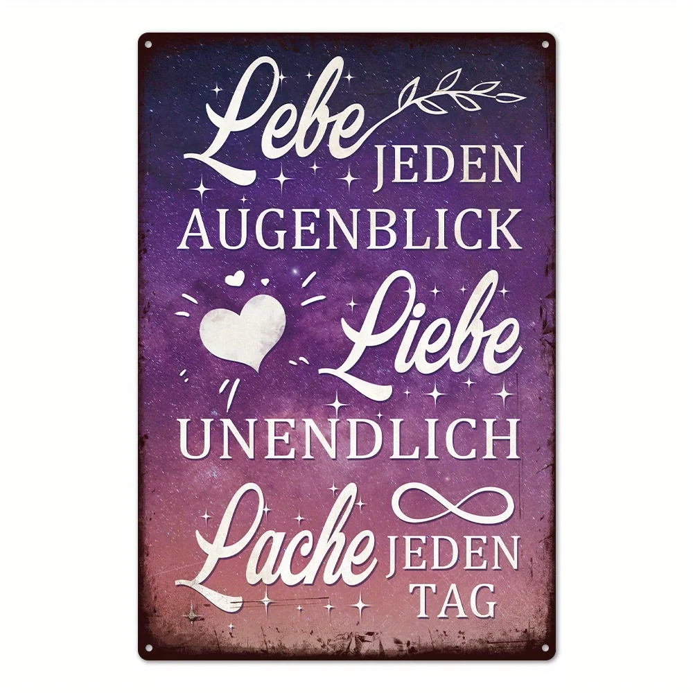 Placa Metálica Vintage 2D Flat Idioma Alemán Abraza Cada Momento, Adorno Mural Resistente para Granja Hogar Excelente Regalo