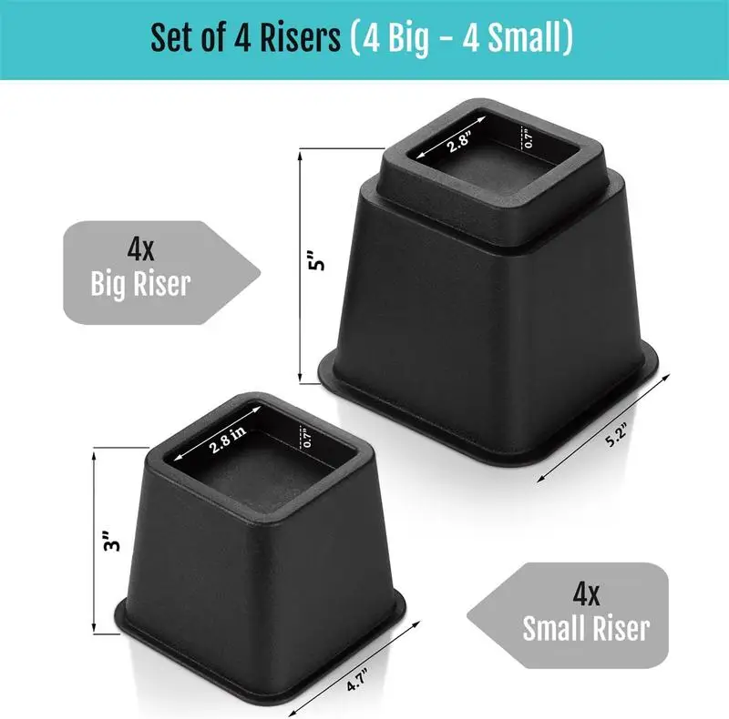 4pcs Furniture Leg Risers Bed Foot Pads Heavy Duty Up To 1 300 Lbs Sofa Table Chair Leg Risers Square Bed Foot 4.7 Inch 5.2 Inch