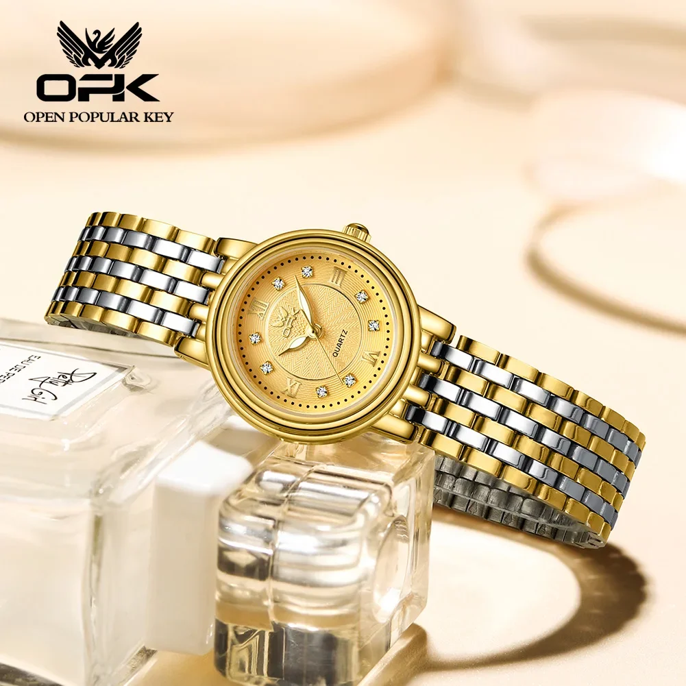 OPK Quartz Women's Watch Fashion Elegant Retro Simple Design Diamond Dial Luxury Original Waterproof Glow Women's Dress Watch