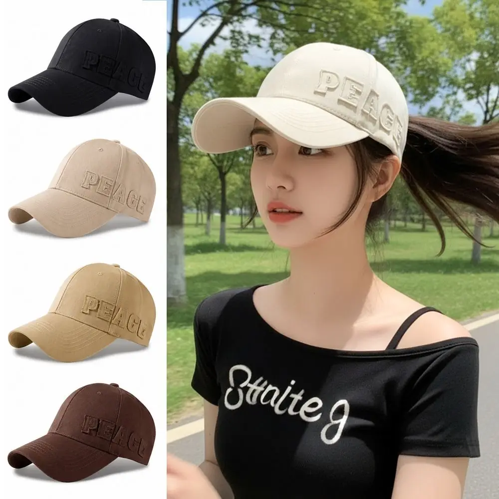 PEACE Embroidery Ponytail Baseball Cap Adjustable Hollow Top Messy Bun Hat Curved Brim Structured Baseball Cap Outdoor Sports