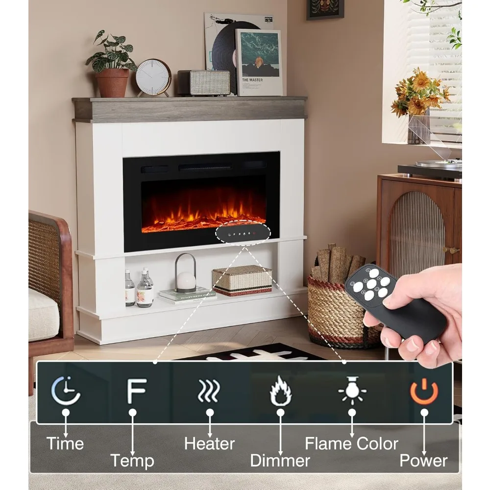 Aquecedor de lareira elétrico autônomo com inserção de 30 polegadas e chamas ajustáveis de 12 cores para salas de estar