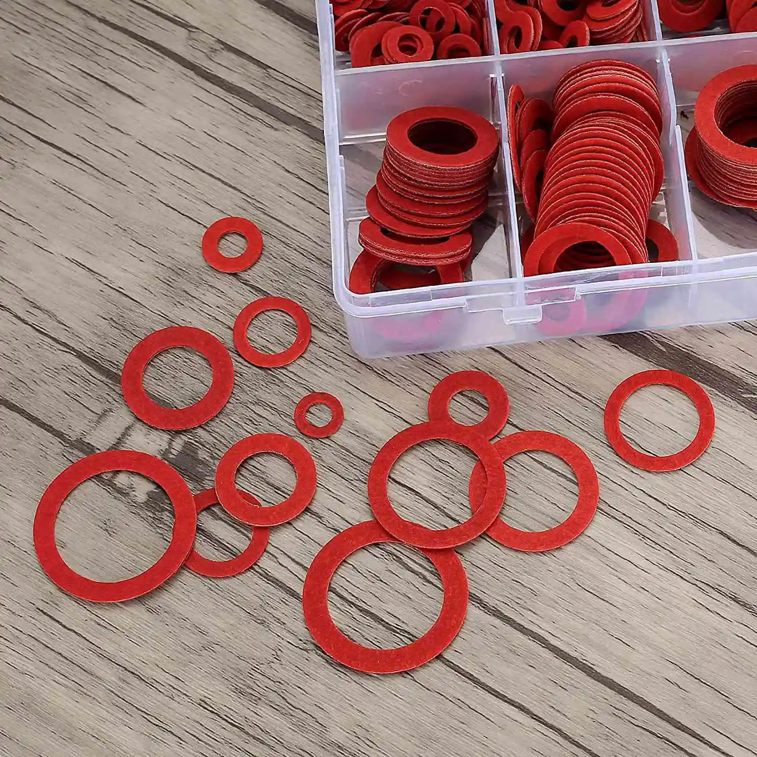 A62X Kit assortito di rondelle in fibra da 600 pezzi Kit di rondelle piatte in fibra di carta in acciaio rosso di 12 dimensioni Kit di assortimento di guarnizioni ad anello piatto