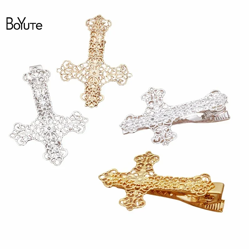 BoYuTe Custom Made (50 Pieces/Lot) 37*52MM Cross Design Men's Tie Clips Fashion Rhodium Silver Gold Plated Tie Clips Wholesale