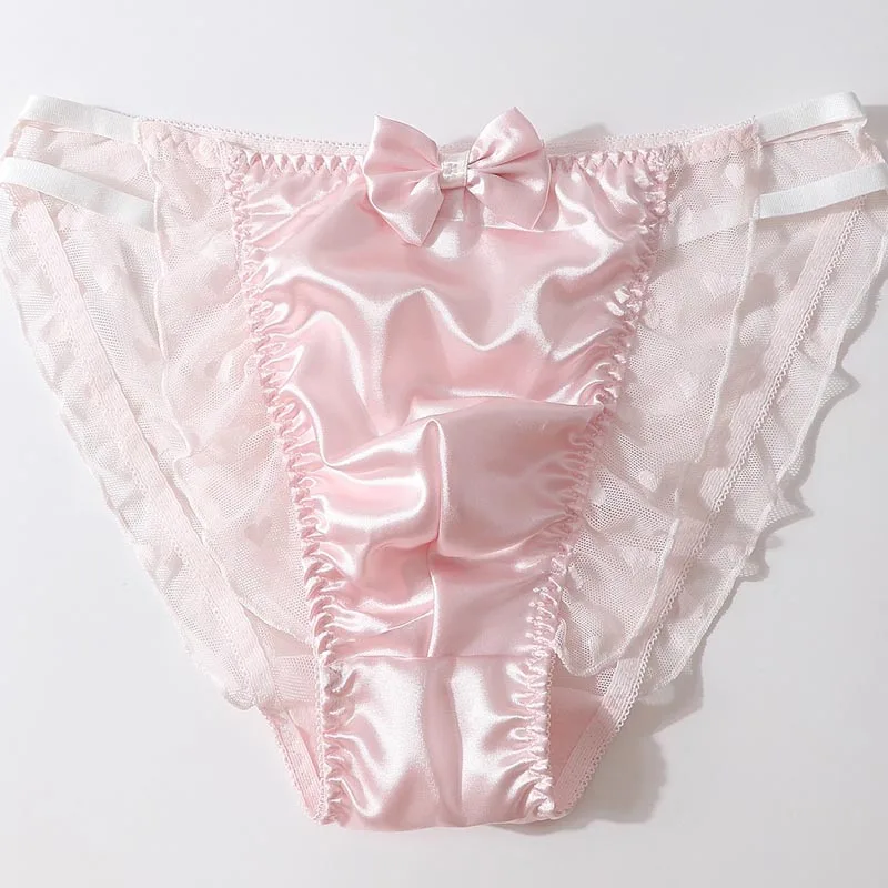 

M-3XL See Through Low-rise Convex Pouch Erotic Lingerie Sissy Lace Sheer Mesh Bow Ruffle Mens Sexy Briefs Crossdress Panties