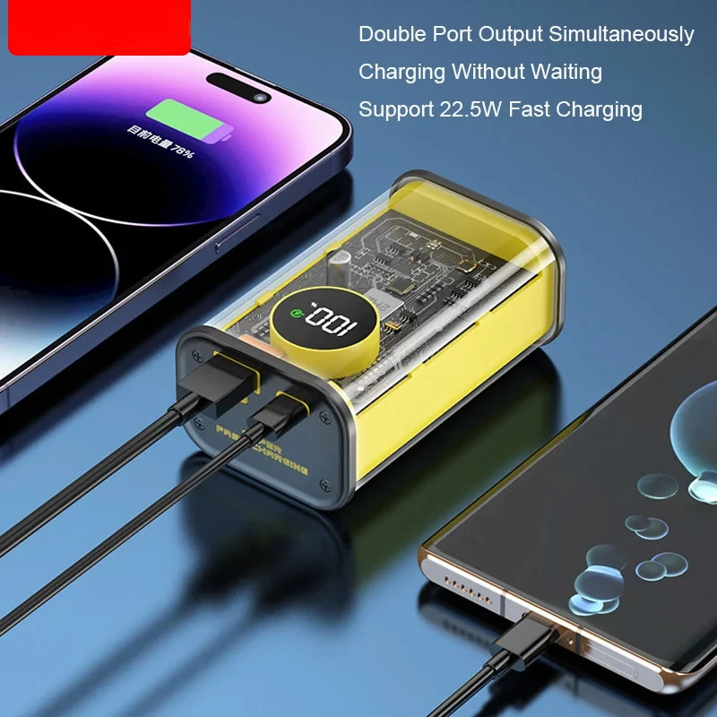 For IPhone Samsung Xiaomi Transparent 10000mAh Power Bank Fast Charger Portable External Auxiliary Battery 22.5W USB C Powerbank
