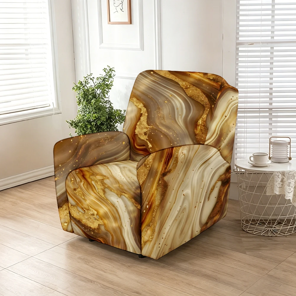 Recliner Slipcover,Gold Brown Marble Agate Swirl Recliner Chair Cover, Stretch Soft Furniture Protector Slipcover