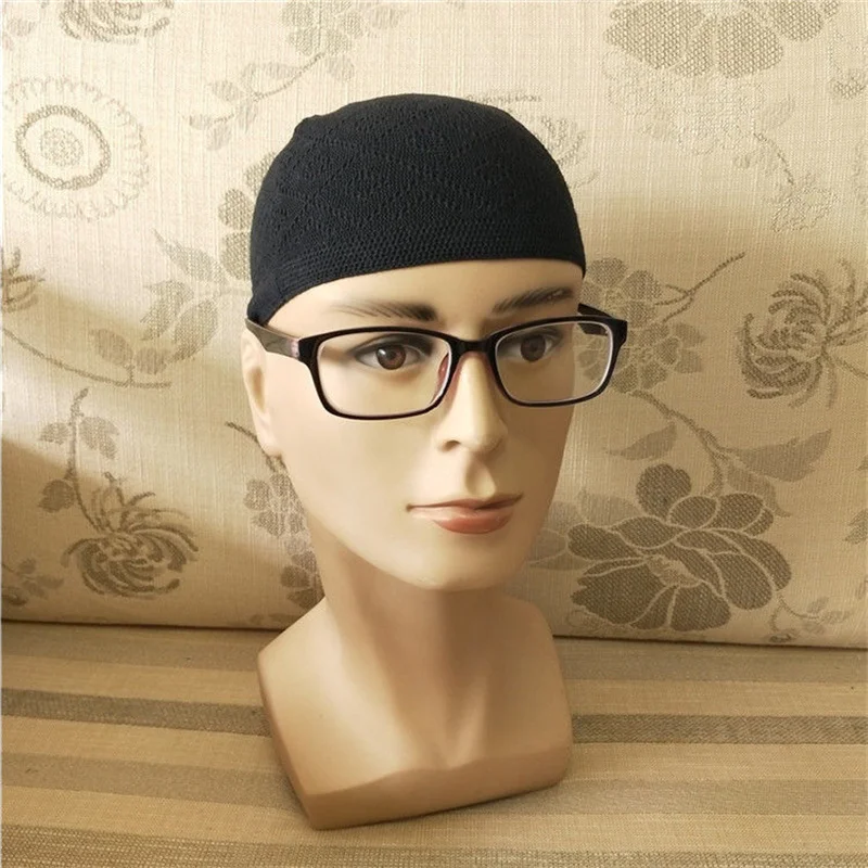 2023 New Muslim Men Prayer Hat Handmade Knitted Islamic Ramadan Men\'s Wrap Head Cap Arab Man Hijab Turban Kippah Homme Hat