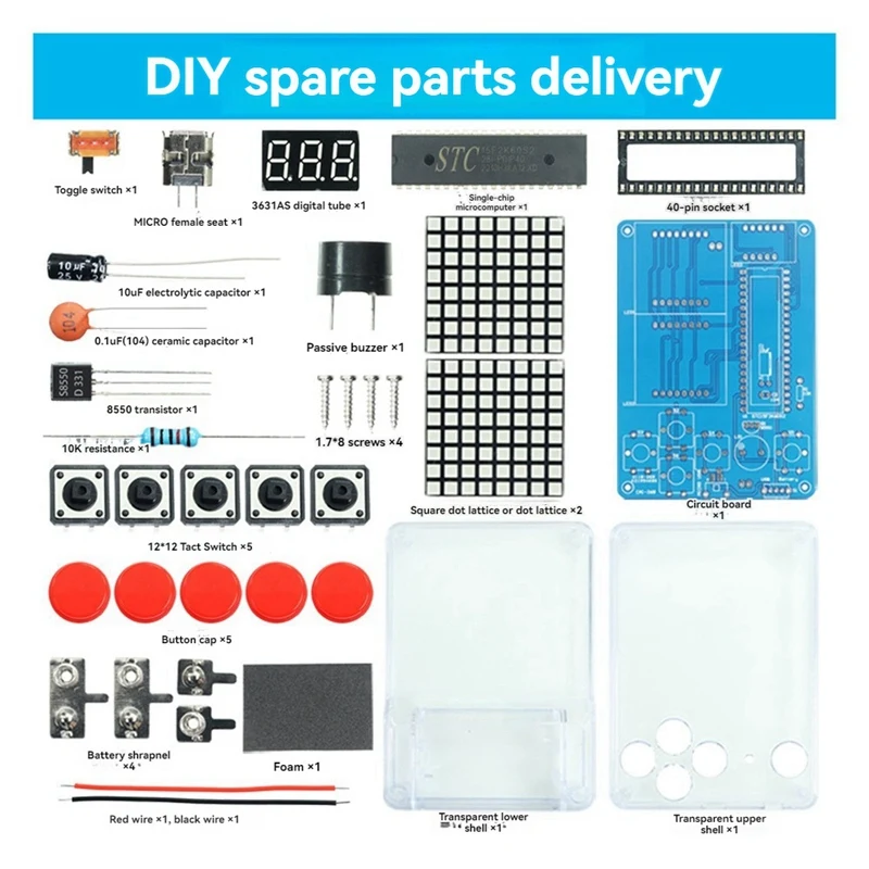 มินิพิกเซลเกมคอนโซลการผลิตชุด Retro คอนโซลเกมคลาสสิก DIY อิเล็กทรอนิกส์บัดกรีเชื่อม Tranning ชุดจุดสี่เหลี่ยมสีแดง