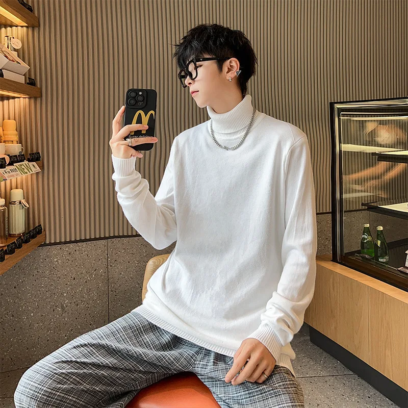 566 Winter Fashion Turtleneck Man Slim Fleece Thicken Warm Sweater Black Simple Soft Knitting Pullovers Long Sleeve Tops For Men