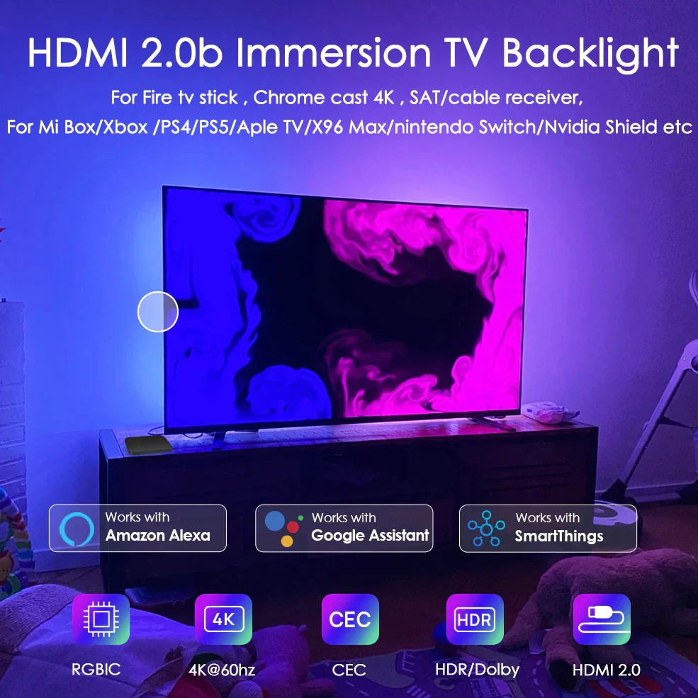 Tuya inteligentna dioda Led taśmy światła USB TV otoczenia podświetlenie Led HDMI Sync Box Led taśma RGB światła wsparcie Wifi Alexa 4K HDR PS4 PS5