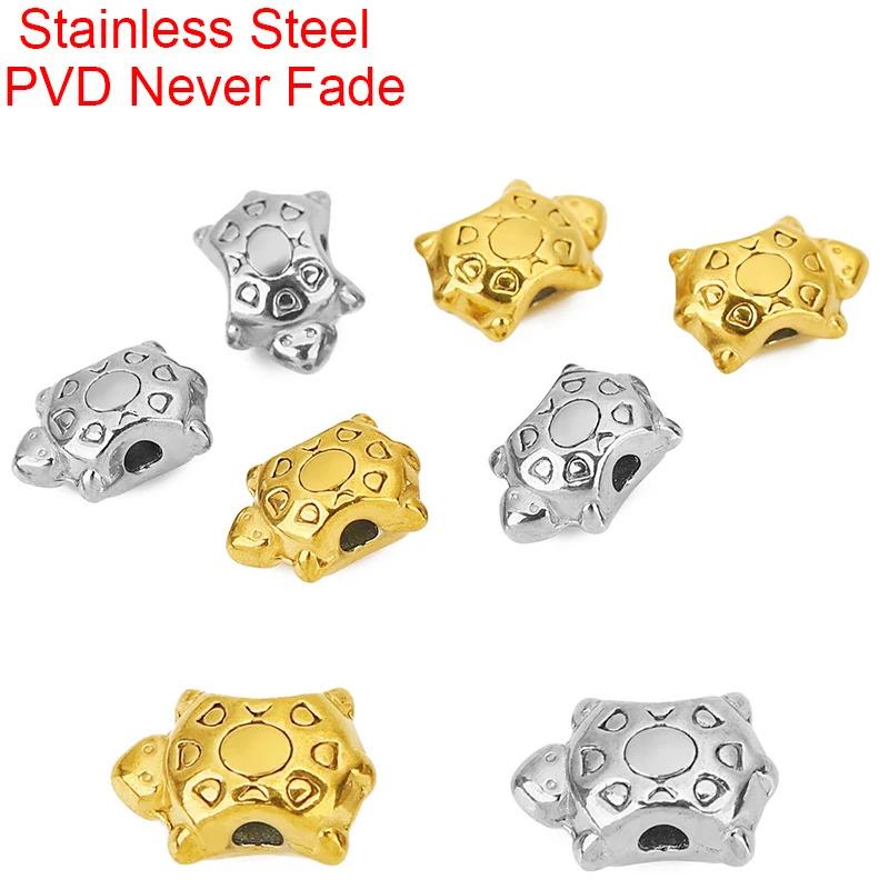10pcs PVD 8x6mm Stainless Steel Spacer Beads For Necklace Never Fade Large Big Hole Tortoise Beads Jewelry Bracelets Findings
