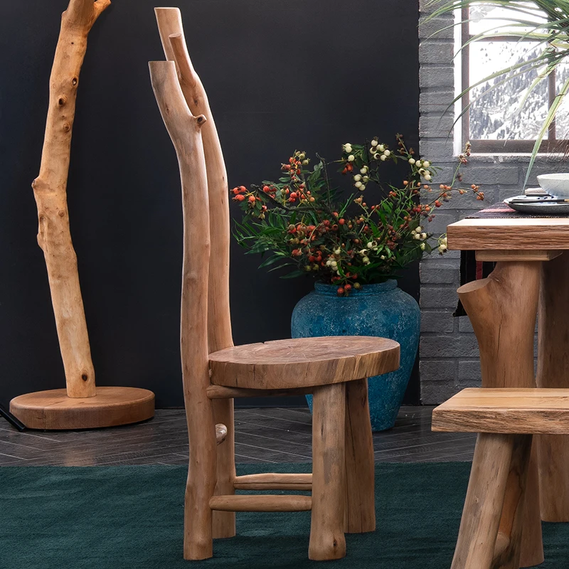 Solid Wood Log Armchair Dining Chair Original Ecology Leisure Chair Camellia Tree Creative Furniture